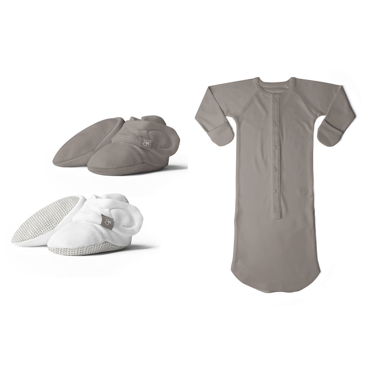 0-3 Months, Pewter Adjustable Soft /& Secure Baby Booties /& Mittens Bundle