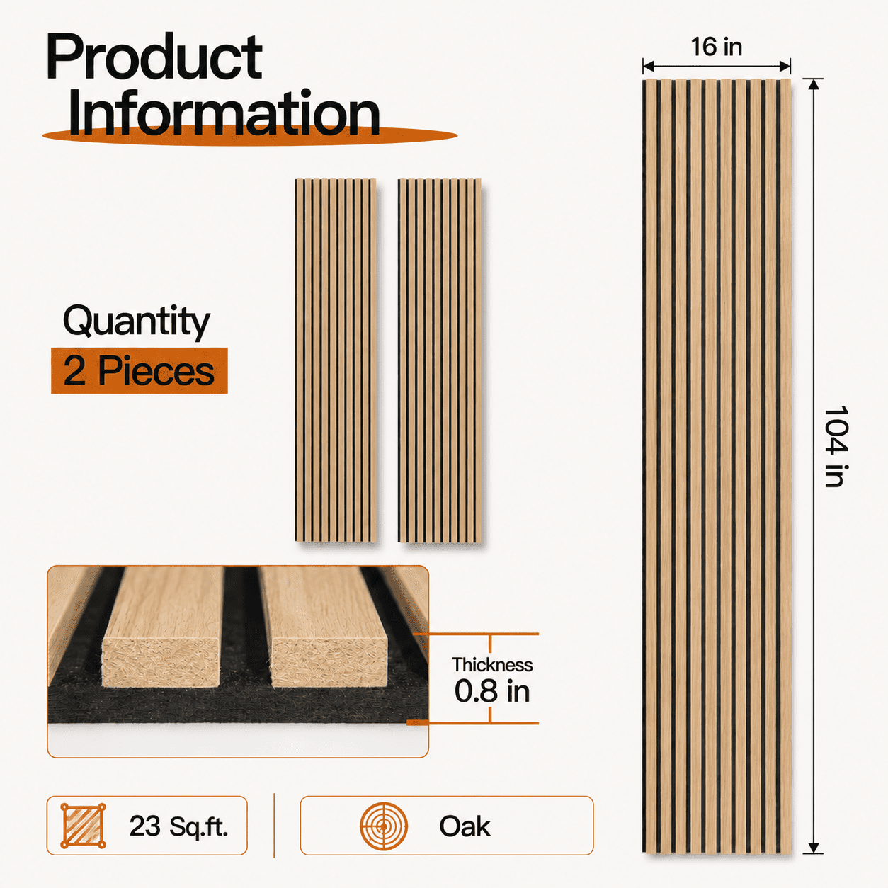 2PCS 16''x104'' Wood Slat Acoustic Wall Paneling for Interior and Ceiling Decor,23Sq.ft,Oak