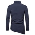 thumbnail image 2 of Camisas Negras Para Hombre Camisa informal de manga larga con solapa inclinada asimétrica de Color sólido informal a la moda para hombre (Navy, XXL), 2 of 4