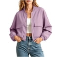 thumbnail image 2 of Aimik Women's Cropped Jacket Collared Zip Up Long Sleeve Solid Color Casual Coat Top Spring and Fall Lapel Jacket Coat, 2 of 6