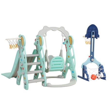 BATE 5 in 1 Toddler Slide Climber and Swing Set W/ Basketball and Football Stand