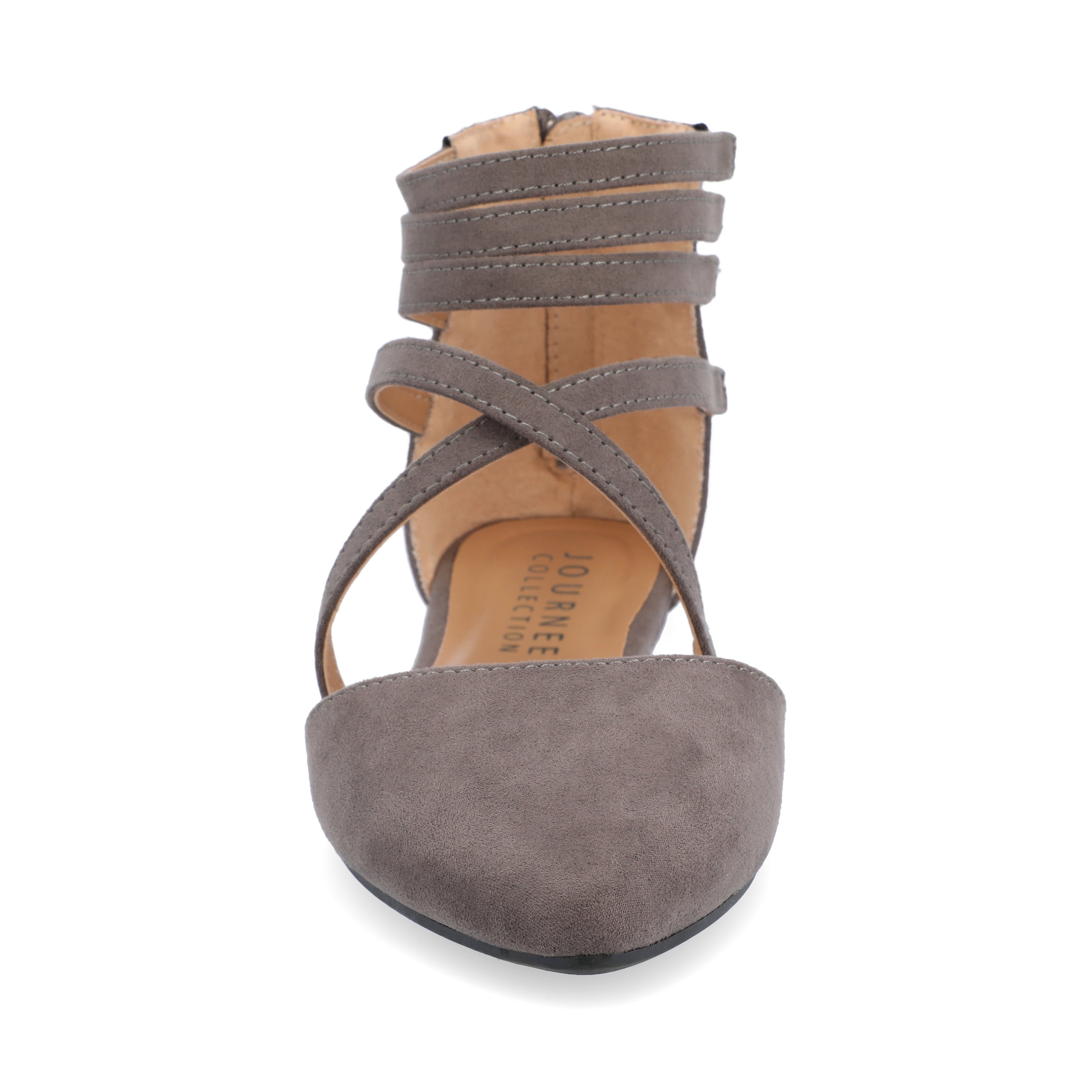 Journee Womens Marlee Back Heel Zip Pointed Toe Cage Flats