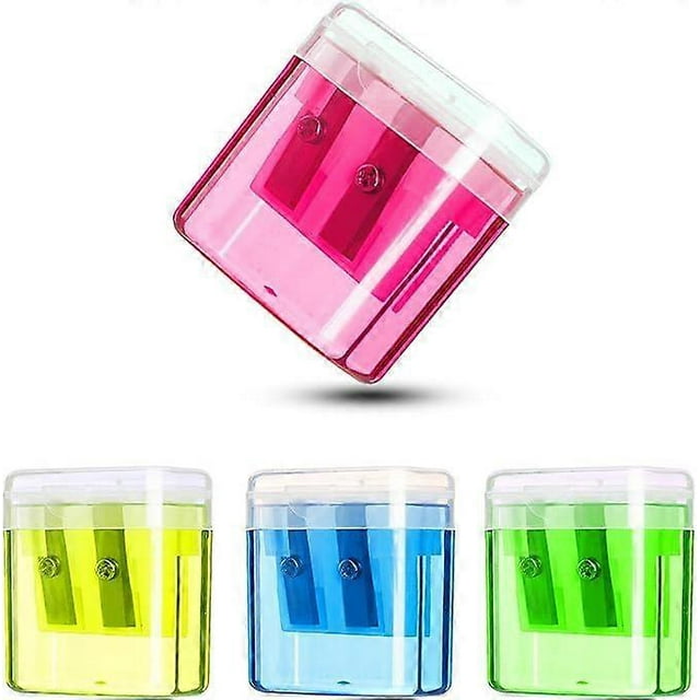 Pencil Sharpener, 4 Pack Pencil Sharpener with Plastic Container, 2 Hole Manual Colored Pencil Sharpener, Portable Kids Pencil Sharpener for Students