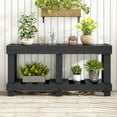 thumbnail image 4 of 62.9" Vintage Entryway Table with 6 Reinforced Legs & 4.5" Thick Desktop, Console Table with Metal Rivet Decor & Open Shelf, for Hallway, Living Room, Black, 4 of 9