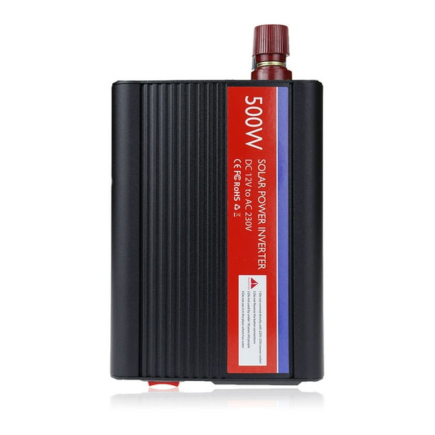 Riwesomey Convertidor de potencia de onda sinusoidal de 500 W, CC 12 V a CA 230 V, protección Solar contra cortocircuitos, ventilador Herramientas eléctricas Negro