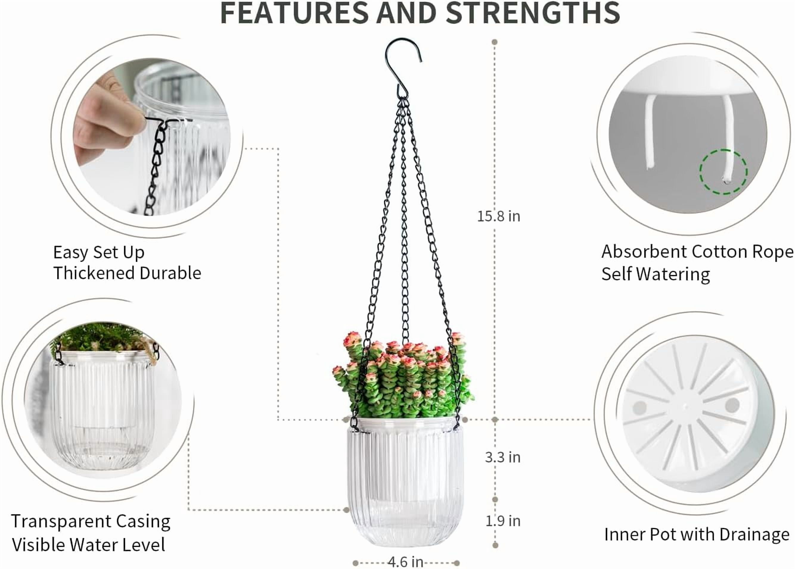 4.5 Inch 2 Pcs Self Watering Hanging Planter Indoor Plant Pots Drainage Holes, Outdoor Small Flower Pot Basket, Visible Water Level, Plant Hanger Home Decor, Gardening