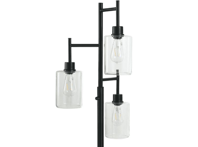 Better Homes & Gardens Lampadaire contemporain noir à 3 lumières et verre transparent – ​​63,5 po