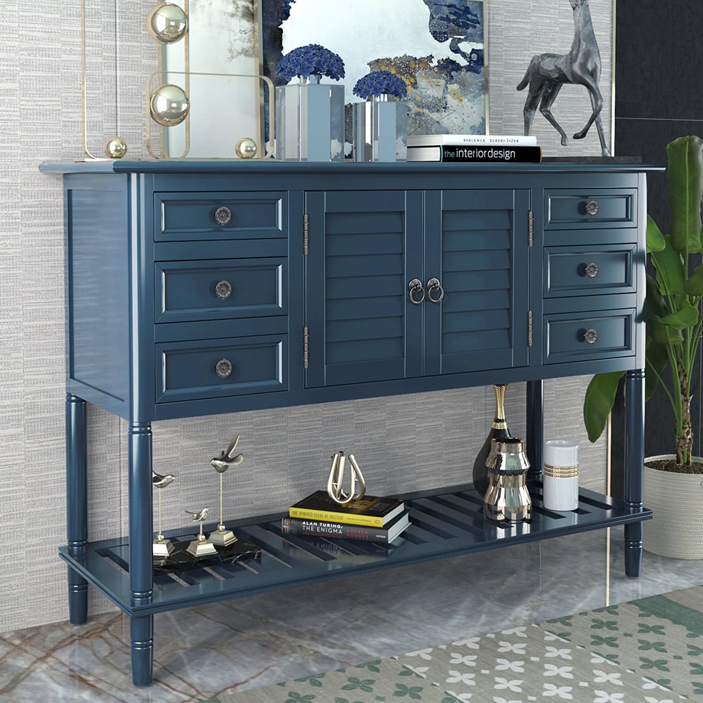 Lowestbest 45" Modern Console Table, Sofa Table with 6 Drawers, 1 Cabinets and 1 Shelf, Navy Blue Lowestbest 45" Modern Console Table, Sofa Table with 6 Drawers, 1 Cabinets and 1 Shelf, Navy Blue