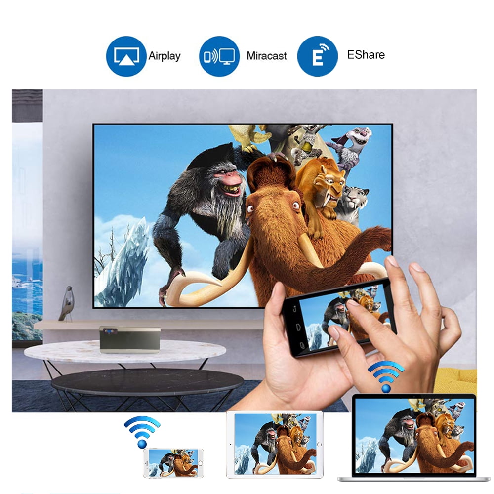 FLZEN M1A WiFi Bluetooth 720p LCD Mini Projector with HDMI Cable, Gray