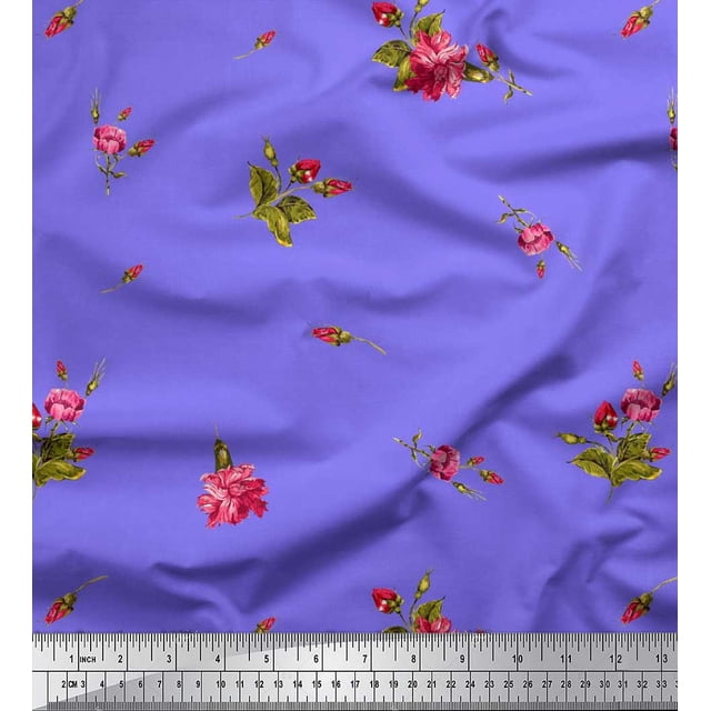 Soimoi Rayon Fabric Leaves & Carnation Floral Printed Fabric 1 Yard 42 Inch Wide