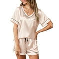 thumbnail image 3 of UVN Pajamas for Women Summer Short Sleeve Tops and Shorts Soft Satin Silk Pj Set Sleepwear Loungewear 2 Piece Outfit, 3 of 8