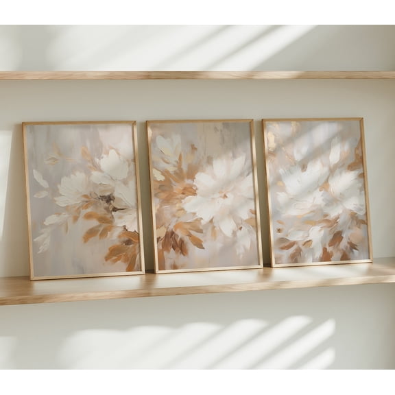 UNFFRAMED Earth Tone Floral Nursery Wall Art Farmhouse Home Decor Beige Wall Art Neutral Nursery Floral Living Room Wall Decor Abstract Set Of 3, Set 3 Prints 8x12