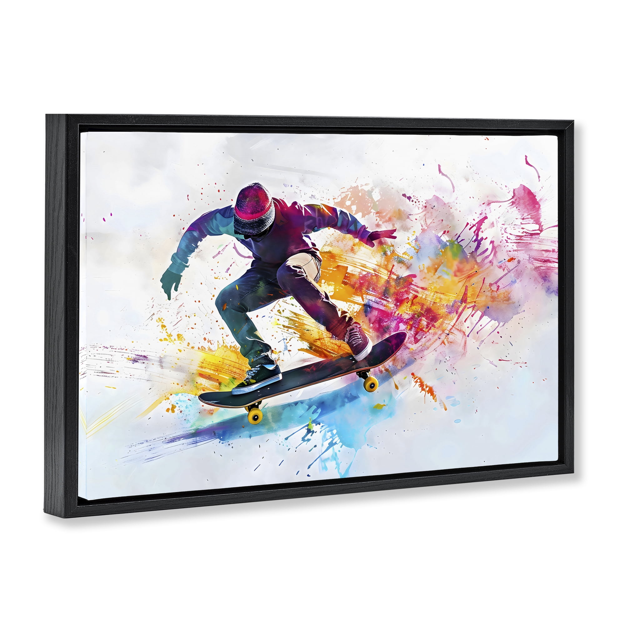 Stupell Industries Skateboarder in Motion Black Framed Floater Canvas Wall Art, design by Creative Studio
