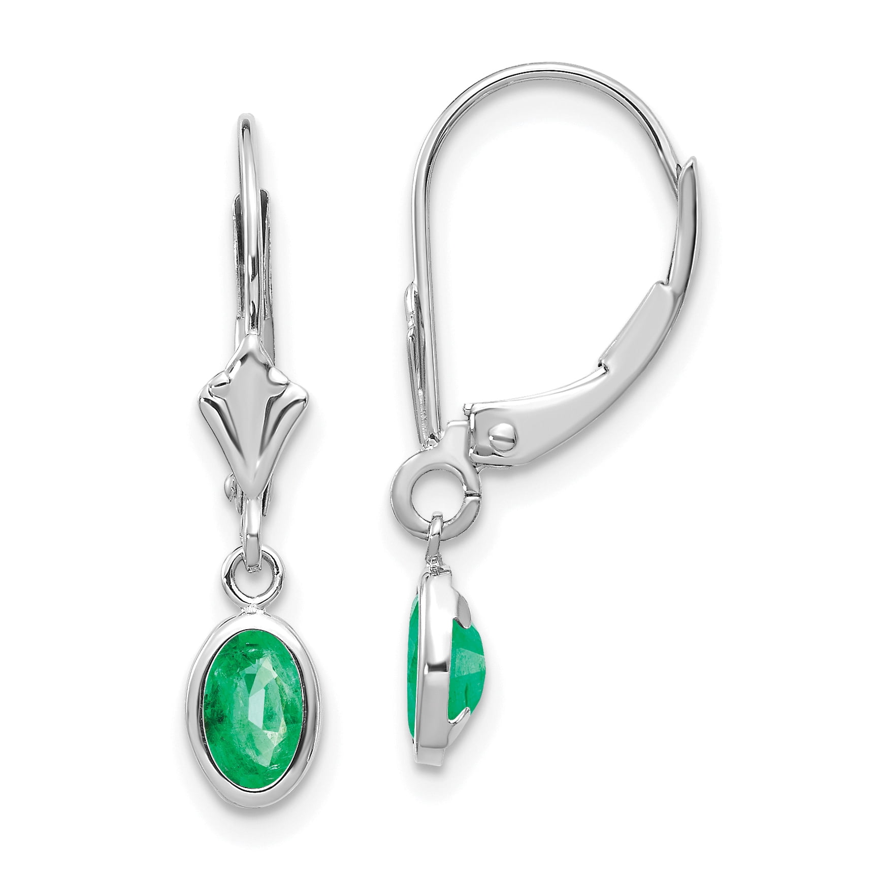 14k Yellow Gold Oval Emerald and Diamond Leverback Earrings
