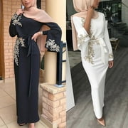 Aellinatey Women Muslim Dubai Abaya Long Sleeve Maxi Dress Floral Lace Beading Hijab Kaftan