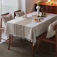 thumbnail image 1 of GHSDFBB Middle Embroidery Table Cloth Washable Cotton Linen Tassel Tablecloth, Rectangle Wrinkle Free Anti-Fading Table Cover for Kitchen Dinning Thanksgiving Christmas (55x102 Inch, Brown), 1 of 7