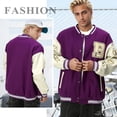 thumbnail image 2 of HISITOSA Mens Varsity College Jacket Baseball Bomber Jacket Vintage Sweatshirt Casual Unisex Streetwear Coats with Patch, 2 of 7