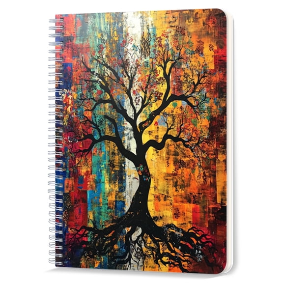 Spiral Notebook,Double-Wire Spiral College Lined Journal Notebook for Study and Notes,100 Pages,5.71x 8.26 in - Abstract Tree with a Color - block Background