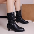 thumbnail image 2 of Black Ladies Fleece Lined Short Boots Casual Style Round Toe Side Zipper Low Heel For Cold Weather, 2 of 9