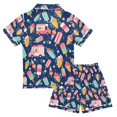 thumbnail image 2 of FORMRS Niños Short Sleeve Top and Pants Pajama Set Unisex Satin 2-Piece Sleepwear, Sizes 5-6Y, Pink Cartoon Truck Pattern, 2 of 8