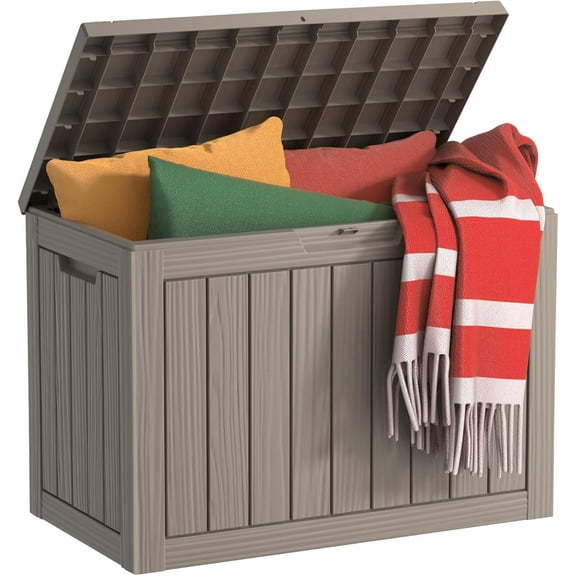 Outdoor Storage Box, Waterproof Resin Deck Box, Reinforced Stability UV-Resistant for Patio, Garden and Poolside (Striped Beige, 45 Gallons)