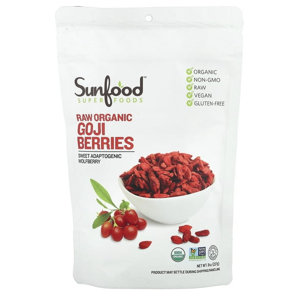 Sunfood Superfoods Raw Organic Goji Berries Antioxidant Superfood with B Vitamins, 8 Oz