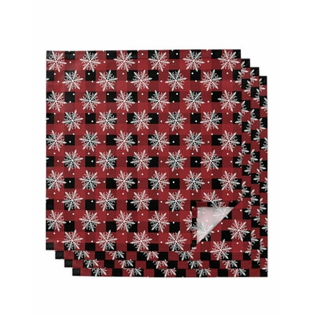 Christmas Snowflake Cloth Napkins Set of 4 Reusable Dinner Napkins Xmas Red Black Plaid Cocktail Napkin Washable Table Napkins for Wedding/Holiday Party/Baby Shower 20 x20