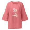 thumbnail image 3 of Hauts d'Été pour Femmes 2023 Mode Femmes Été Imprimé Trois Quarts Manches Courtes Col Rond Régulier T-Shirt Bohème Grande Taille pour Femmes, 3 of 4