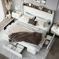 thumbnail image 4 of Amolife King Size Storage Bed Frame with Charging Station & 3 Drawers, Velvet Platform Bed with Upholstered Wingback Headboard, 1000 LBS Capacity, White, 4 of 14