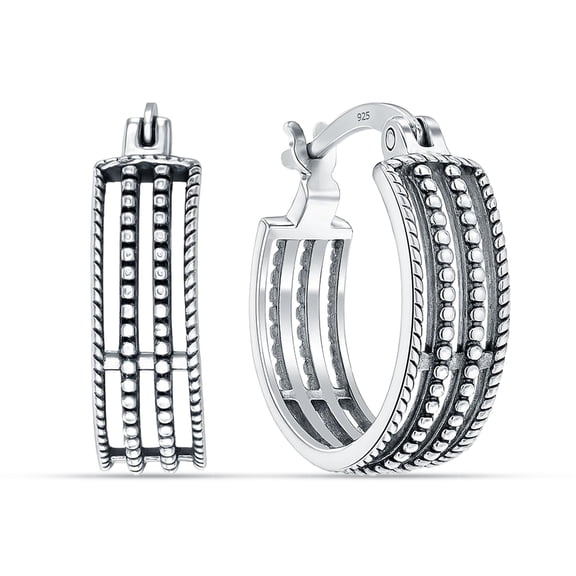 LeCalla 925 Sterling Silver Vintage Beaded Hoop Earrings