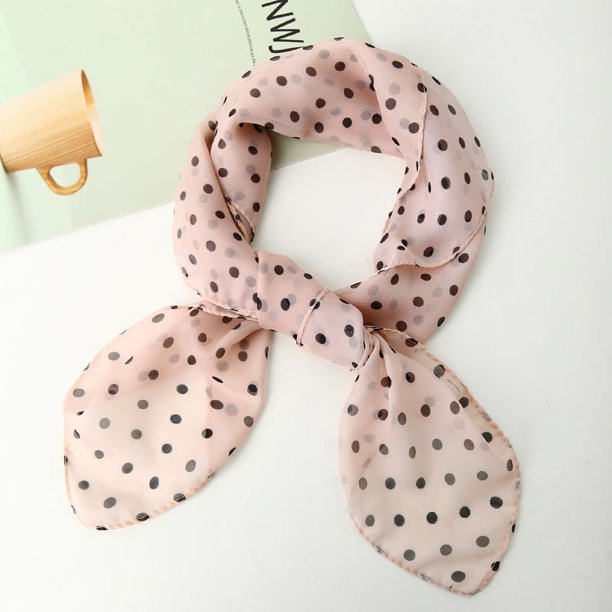Nvzi Bufanda elegante personalizada, bufanda cuadrada de gasa, bufanda de seda sintética, bufanda decorativa con lunares pequeños (rosa claro)