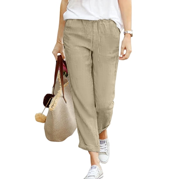 WILLBEST Pantalones Casuales de Verano para Mujer, Ligeros, Cómodos, Transpirables, para Playa, con Bolsillo para Uso Diario. Chica
