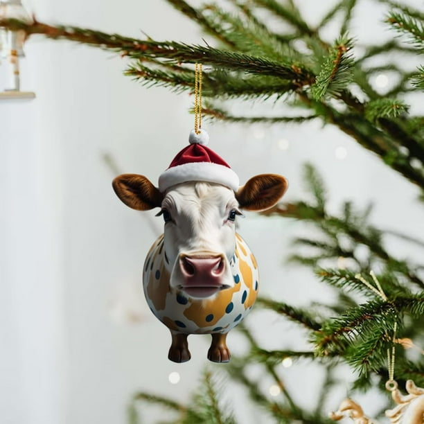 Decoración navideña, adornos navideños, regalos navideños, colgante de toro de árbol de Navidad, colgante navideño de acrílico 2D, joyería navideña, colgante navideño, joyería de árbol de Navidad, col