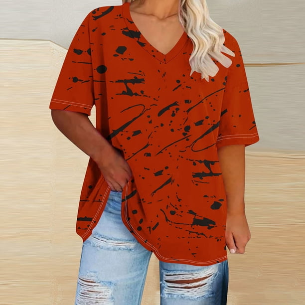 Karight Plus Size Tops for Women Boho Y2K Graphic Tees Oversized Short Sleeve Tshirts Summer Trendy Outfits Top
