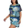 thumbnail image 2 of Fuzoiu Fantasy Treehouse Planet Scene Print Women's Short-Sleeved Pajama Set,Lounge Sleepwear Set,Womens Pajama Sets 2 Piece,Button-Up Top and Shorts with Pockets-Medium, 2 of 7