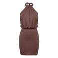 thumbnail image 5 of Pounoo Women's Party Dresses Halter Neck Sleeveless Bodycon Dress With Ruched Design Nightclub Style Comfortable Stretchy Breathable Short Sundresses Gift, 5 of 7