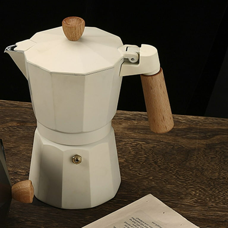 Stovetop Espresso Maker Aluminum Moka Pot Wood Handle Italian