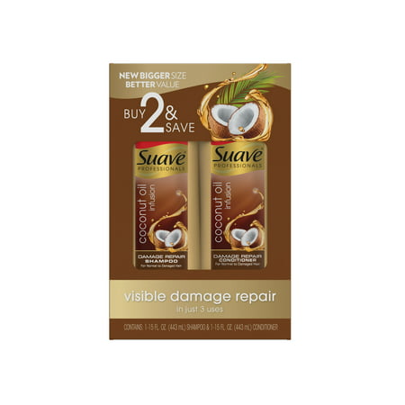 Suave Professionals Coconut Oil Infusion Damage Repair Shampoo and Conditioner, 15 oz