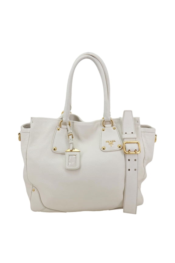 Pre-Owned Prada Vitello Daino Leather Tote Bag White