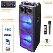 beFree Sound Double 10 Inch Subwoofer Bluetooth Portable Party Speaker with Reactive Lights, USB/ SD Input, FM Radio, Remote Control and Microphone