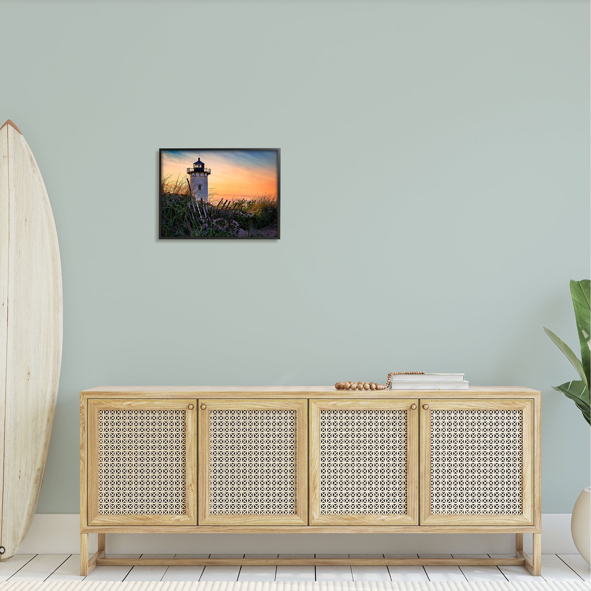 Stupell Lighthouse Sunset Coastal Nature Landscape Photography Black Framed Art Print Wall Art