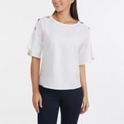 Women's Ellen Tracy Linen Dolman Sleeve Top with Button Detail Color: White Size: SMALL
