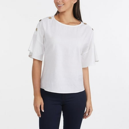 Women's Ellen Tracy Linen Dolman Sleeve Top with Button Detail Color: White Size: SMALL