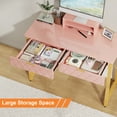 thumbnail image 3 of GYIIYUO Makeup Vanity Desk with 2 Drawers and Glossy Desktop, Girls Vanity Dressing Table with Storage Shelf, Writing Desk for Bedroom, Home Office, No Mirror, Pink and Gold, 3 of 10
