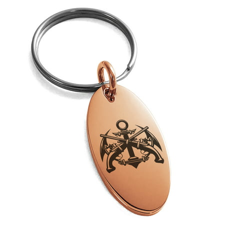 Stainless Steel Pirate Anchor & Pistols Emblem Engraved Small Oval Charm Keychain