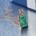 thumbnail image 2 of Gem Stone King 18K Rose Gold Plated Silver Green Malachite and White Created Sapphire Pendant Necklace for Women (10.02 Cttw, Gemstone Birthstone, Emerald Cut 14X10MM, with 18 inch Silver Chain), 2 of 4