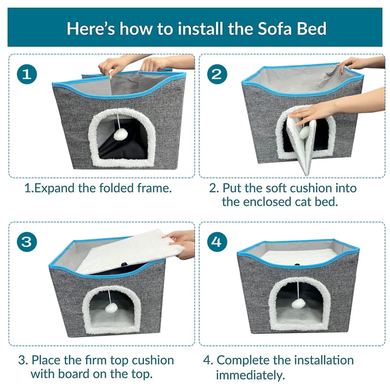 Behome Cat Bed with Scratch Pad, Reversible Cushion, Dark Grey photo 6