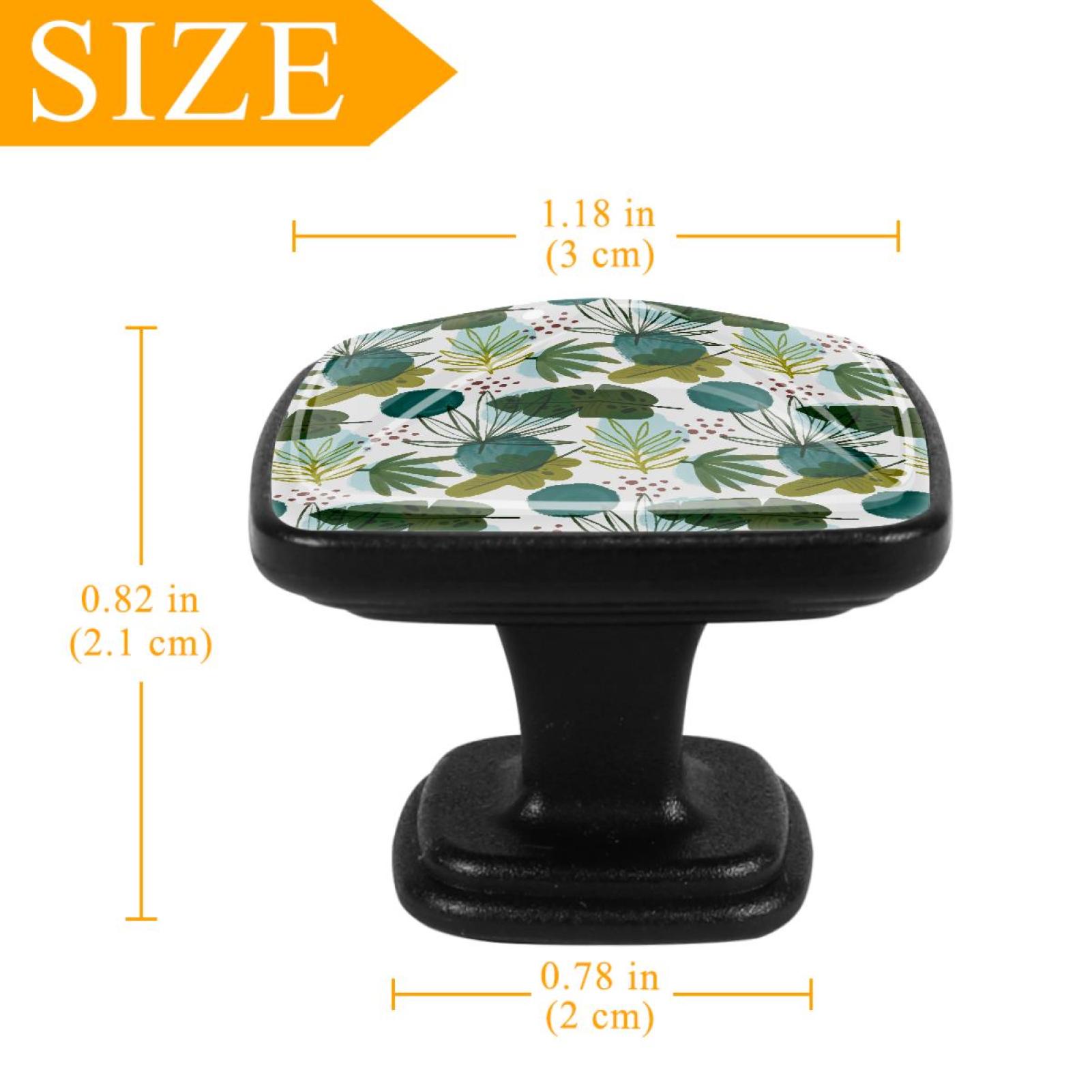 4 Pcs Cabinet Handle Drawer Pulls Plant Leaves Pattern Knobs with Screws Square Furniture Office Cabinet Knob Decoration