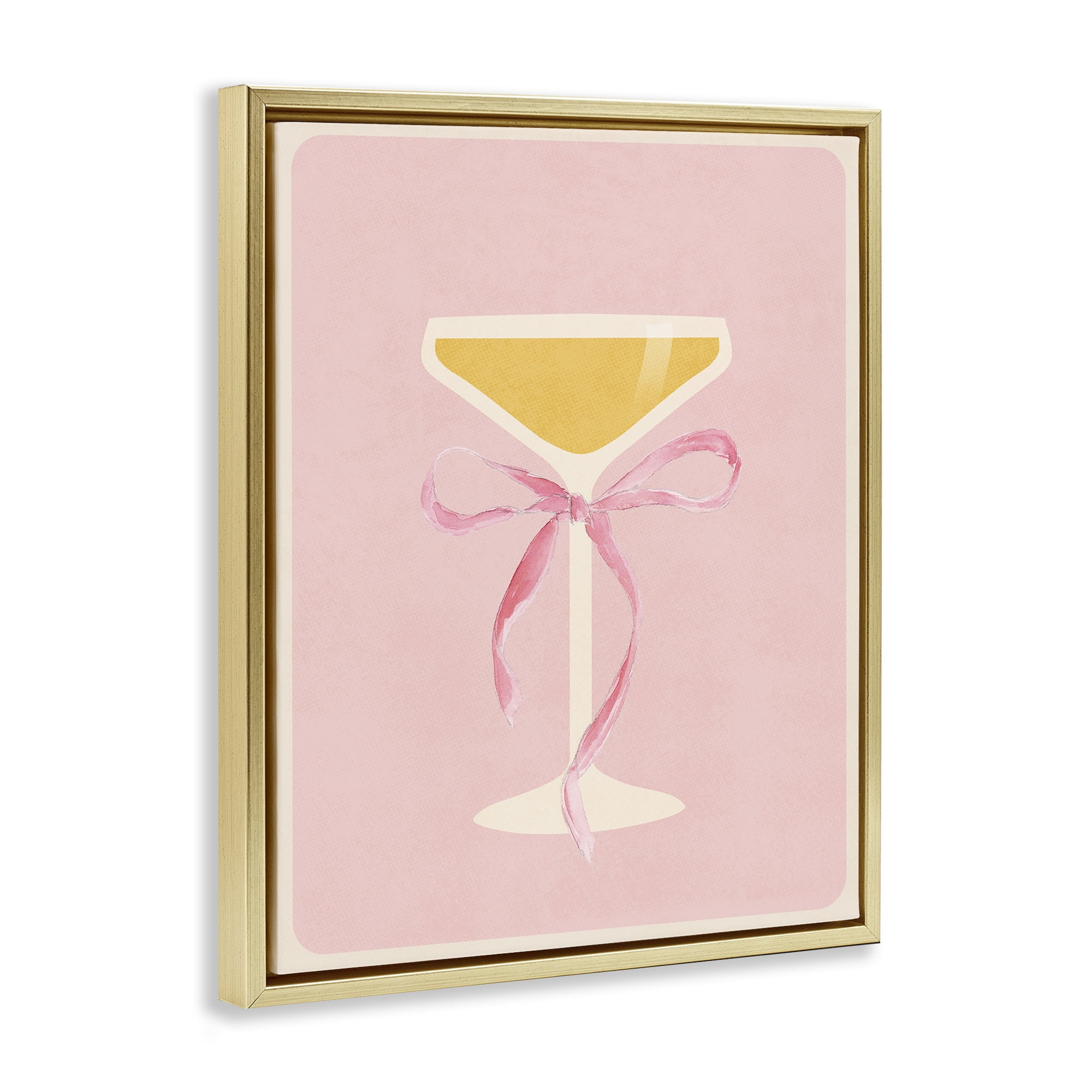 Stupell Industries Champagne Party Glass Gold Framed Floater Canvas Wall Art, design by Lucille Price