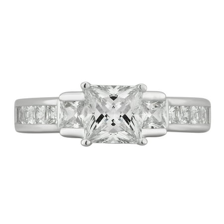 3 1/10 Carat T.W. Princess cut Cubic Zirconia Sterling Silver Engagement Ring